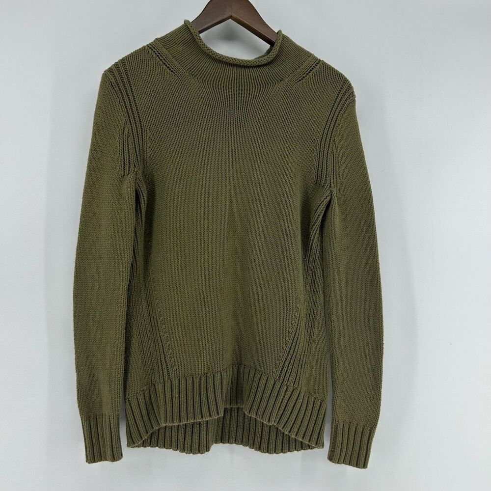 J Crew Always Roll Neck Sweater Size XS Green 1988 Chunky Oarsman Fisherman